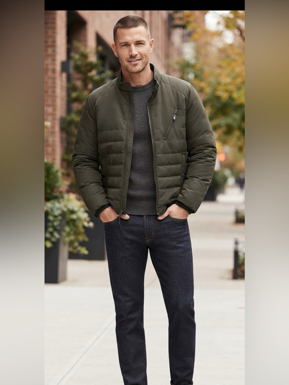 Michael Kors Men's Dark Olive Quilted Puffer Jacket